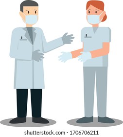 Doctor and nurse using medical mask illustration
