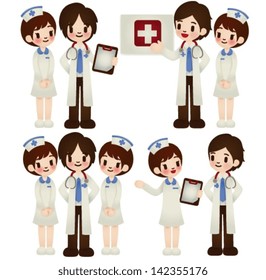 Doctor and nurse in various pose - Vector File EPS10
