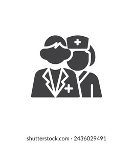 Icono del vector del doctor y de la enfermera. signo plano lleno para el concepto móvil y el diseño web. Icono de glifo Equipo médico. Símbolo, ilustración del logotipo. Gráficos vectoriales