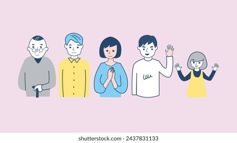 Doctor or nurse visit patient at old age home. Medical worker working at hospital. Sick senior man lying on bed. Home care services for elderly people. Residential care facility. Vector illustration.