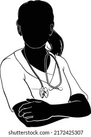 A Doctor Or Nurse Woman In Silhouette With Arms Folded In A Confident Pose.