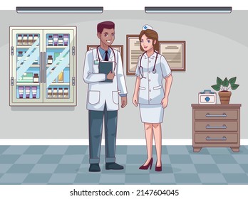 doctor and nurse in workplace scene