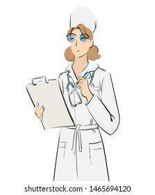 doctor nurse writes notes flat illustration vector