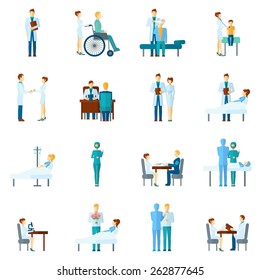 Doctor and nurses characters set hospital and clinic professional staff in uniform isolated vector illustration