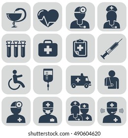 Doctor and Nurses icons on grey vector set