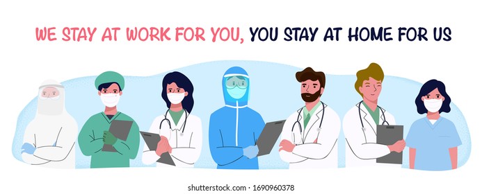  doctor and Nurses and medical personnel team for fighting the coronavirus. Thank you heroes, vector illustration