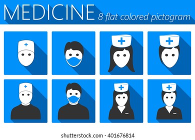 Doctor and Nurses. Vector Colored Medical Flat Icons Set