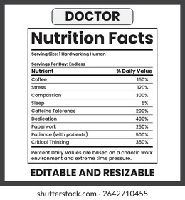 Doctor Nutrition Facts Label – Flat Style Medical Professional Traits and Wellness Chart on White Background

