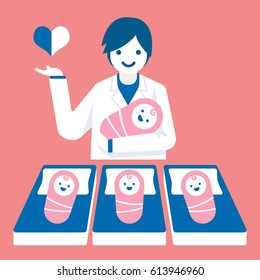 Doctor obstetrician with the babies, Medical concept illustration