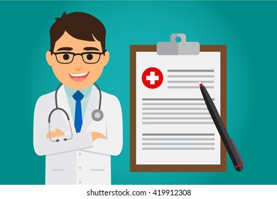 Doctor occupation character health care with notepad holder. Vector illustration.