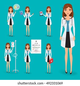 Doctor occupation character health care with icon set.