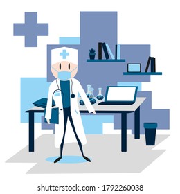 The doctor is in the office.