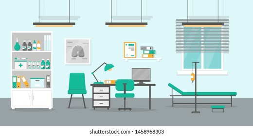 Doctor Office Flat Vector Illustration. Doctor's Consultation Room Interior.