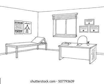 Doctor Office Graphic Art Black White Sketch Illustration Vector