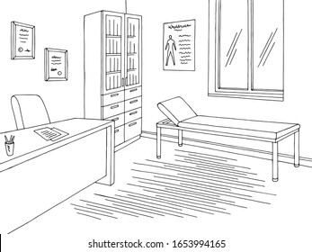 Doctor office graphic black white interior sketch illustration vector