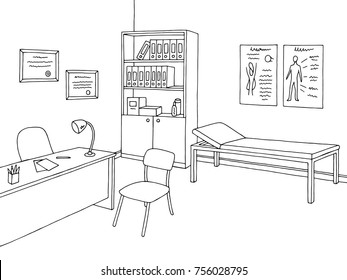 Doctor Office Graphic Black White Interior Sketch Illustration Vector