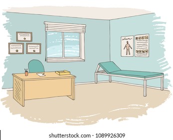 Doctor Office Graphic Color Sketch Interior Illustration Vector