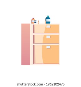 Doctor office interior icon with drawers and bottles of medication flat vector illustration