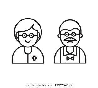 doctor and old man profile avatar vector set