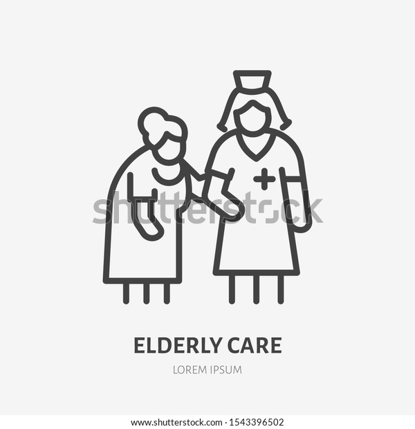 Doctor Old Patient Flat Line Icon Stock Vector Royalty Free 1543396502