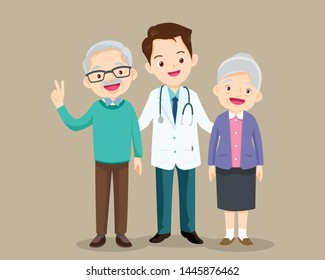 Doctor and older man patient.Senior People On Consultation With Doctor, Pensioners In Hospital Health Care Concept.Doctor with elderly patients.