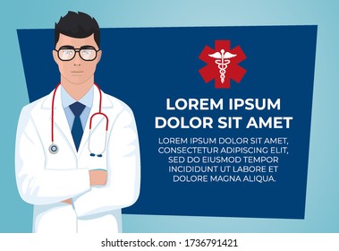 Doctor on a blue background. Vector illustration
