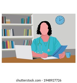 Doctor On Desk Duty Flat Illustration