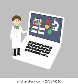 Doctor on laptop presentation medical information