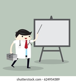 Doctor on presentation. Doctor with clipboard giving medical presentation