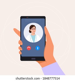Doctor on screen, talking, chatting.Ask doctor. Online medical advise or consultation service.Vector illustration.