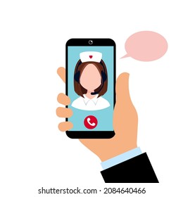 Arzt auf dem Smartphone-Bildschirm, Vektorgrafik, Online-medizinische Versorgung, Termin, mobile Anwendung.