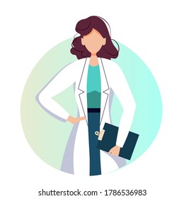 Doctor on the white background. Medical consultation, Online doctor,  Medicine clinic, Hospital and health care concept. Isolated vector illustration for poster, banner, cover, advertising.