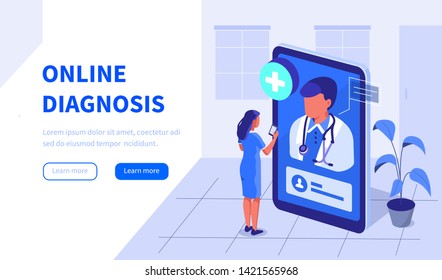 Doctor Online Concept. Can Use For Web Banner, Infographics, Hero Images. Flat Isometric Vector Illustration Isolated On White Background.