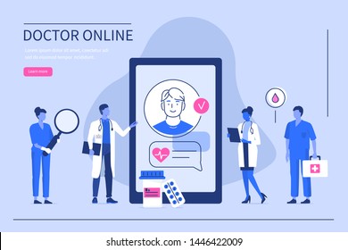 Doctor online concept. Can use for web banner, infographics, hero images.  Flat style vector illustration isolated on white background.