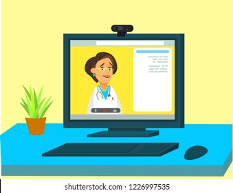 Doctor online concept with character. Can use for web banner, infographics, hero images.Vector illustration in a flat style.