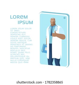 Doctor online concept. The doctor checks the health through the phone screen. Online medical clinic communication with the patient. Vector isometric illustration