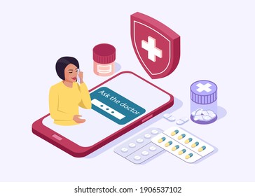 Doctor online concept. Online diagnosis of your diseases Flat isometric vector