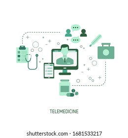 Doctor online Concept. Healthcare consultation or telemedicine. Vector illustration for website, app, banner, etc.