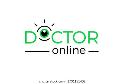 Doctor online consept. Wireless health consultant. Eye or camera icon as video call symbol. Simple emblem.