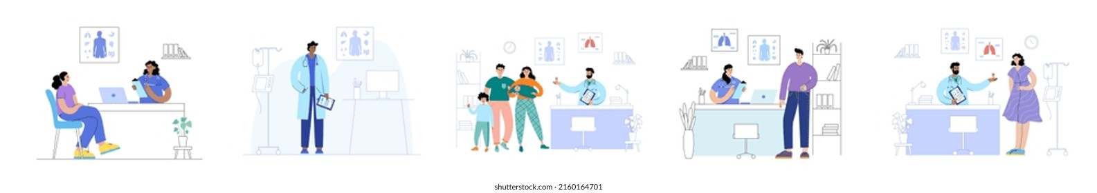 Doctor online consultation concept. Medical clinic app on mobile phone. Telemedicine and video conference on laptop. Patient gets help from home via the internet. Health care flat vector illustration.