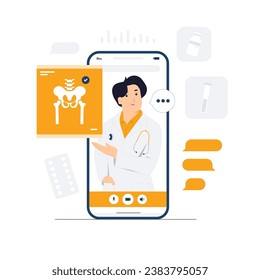 Doctor online healthcare medicine and medical consultation. Patient consulting using online technology through smart phone app concept illustration