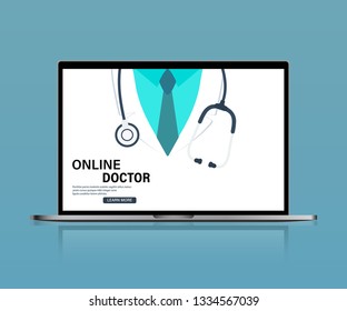 Doctor online. Healthcare services, Ask a doctor. online doctor consultation on screen computer