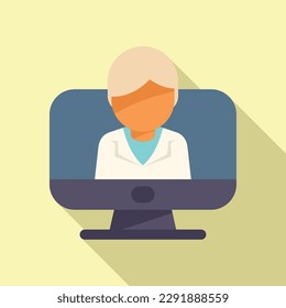Doctor online icon flat vector. Clinic medicine. Screen service