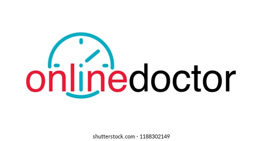 Doctor online logo with clock icon on white background. Mobile medicine round the clock 24 7 app. Neon doctors mobile app sign with. Vector illustration.