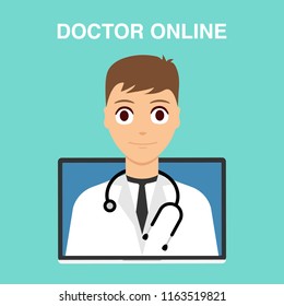  Doctor online, male doctor.Concept of medicine, health and medicine online. 