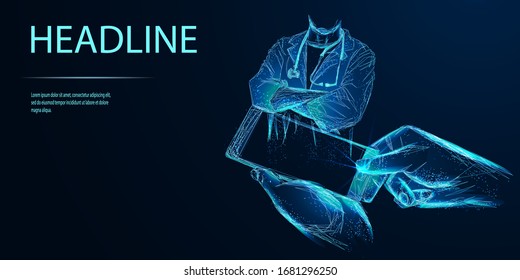 Doctor. Online medical clinic communication with patient. The medical mobile app concept.. Low poly wireframe style. Vector