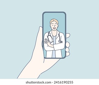 Doctor with online medical consultation concept, Healthcare services, Ask a doctor. Hand drawn style vector design illustrations.