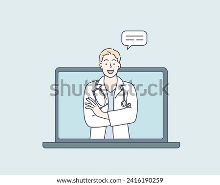 Doctor with online medical consultation concept, Healthcare services, Ask a doctor. Hand drawn style vector design illustrations.