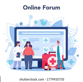 Doctor online service or platform. Healthcare, modern medicine treatment, expertize, diagnostic. Online forum. Vector illustration