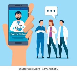 doctor online technology with smartphone and icons vector illustration design